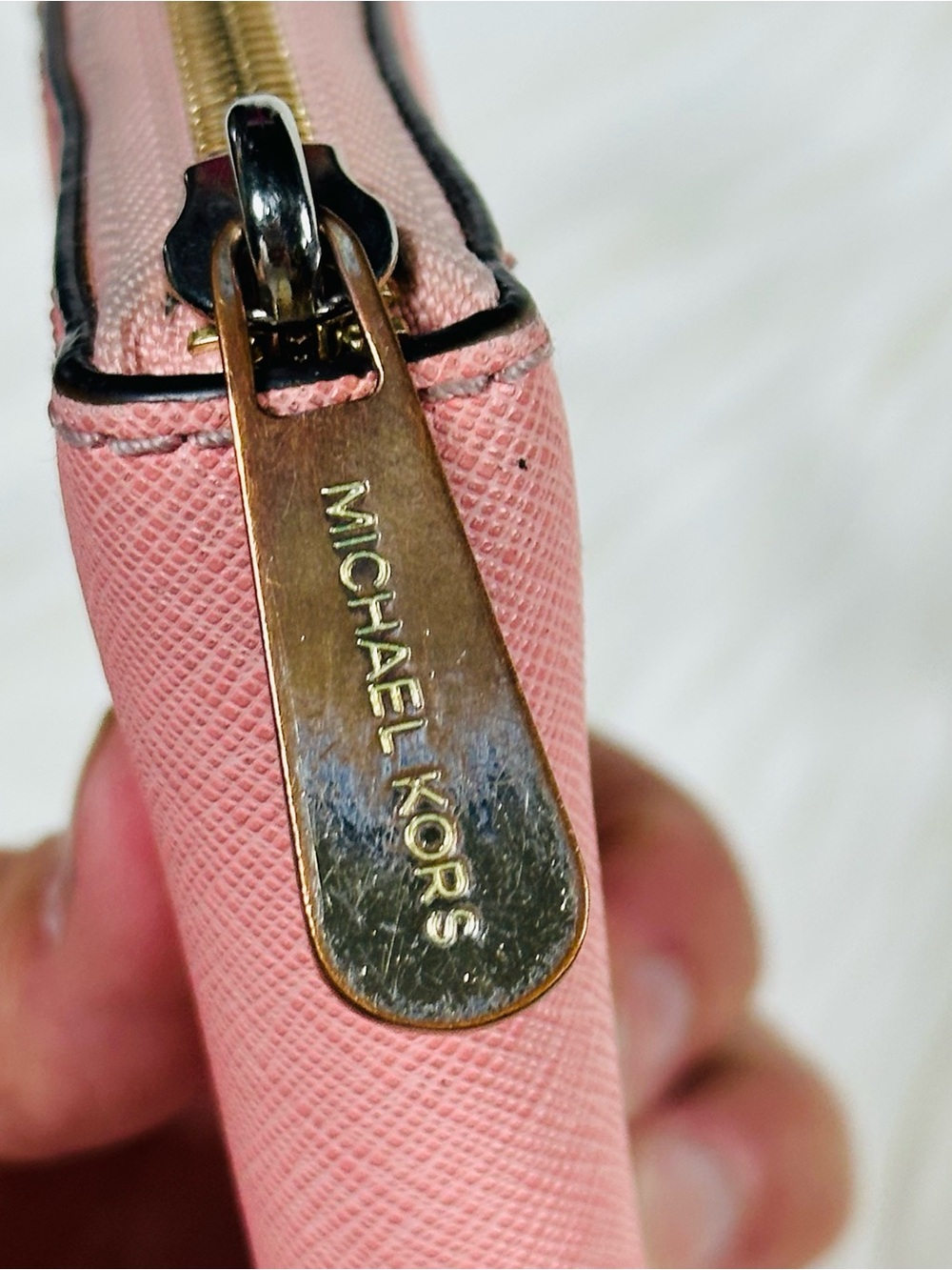 Michael Kors Pink Saffiano Zip Wallet with Gold Hardware - Picture 4 of 6